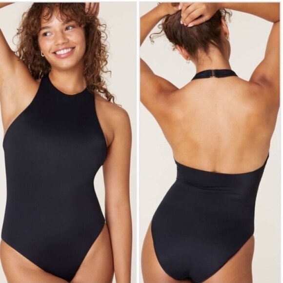 Andie The Luzon One Piece Swimsuit Black Womens Small High Neck Halter - Picture 1 of 4
